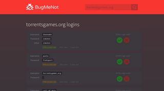 torrentsgames.org passwords - BugMeNot