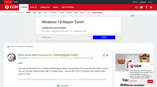Black screen with moving cursor Toshiba [Solved] - Ccm.net