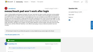 mouse/touch pad won't work after login - Microsoft Community