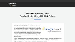 TotalDiscovery Is Now Catalyst Insight Legal Hold & Collect