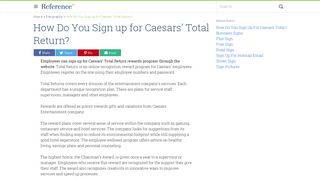 How Do You Sign up for Caesars' Total Return? | Reference.com