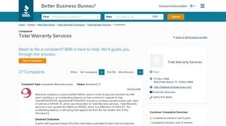 Total Warranty Services | Complaints | Better Business Bureau® Profile