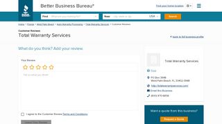 Total Warranty Services | Reviews | Better Business Bureau® Profile