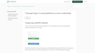 Totango Sign in using Salesforce.com credentials – Totango