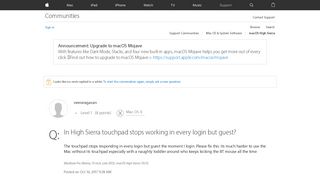 In High Sierra touchpad stops working in … - Apple Community