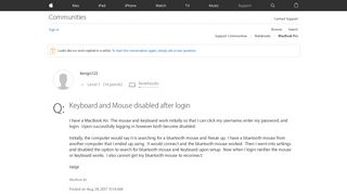 Keyboard and Mouse disabled after login - Apple Community - Apple ...