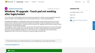 Windows 10 upgrade -Touch pad not working after login/restart ...