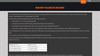 Mudder Volunteer Program | New MVP Volunteer Discount - MVP portal