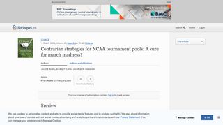 Contrarian strategies for NCAA tournament pools: A cure for march ...