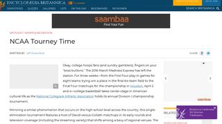 NCAA Tourney Time | Britannica.com