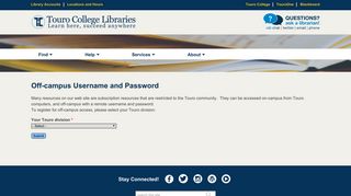 Off-campus Username and Password | Touro College Libraries