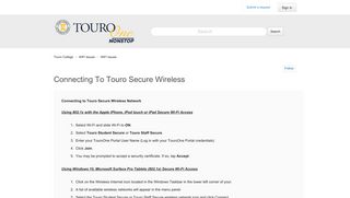 Connecting to Touro Secure Wireless – Touro College