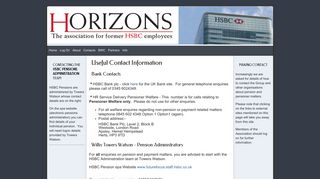 Horizons - The association for former HSBC employees Useful Contacts