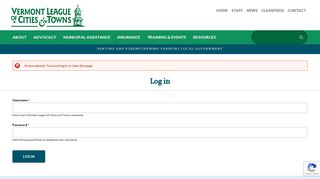 Log in | Vermont League of Cities and Towns
