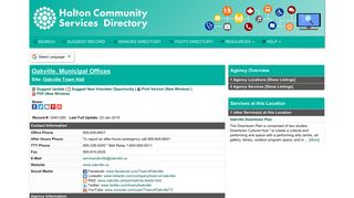 Oakville. Municipal Offices - Halton Community Services Database