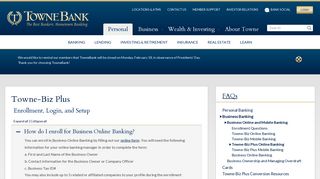 Member Support | Towne-Biz Plus Online Banking - TowneBank