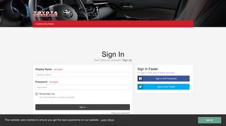 Sign In - Toyota Owners Club - Toyota Forum