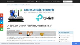 TP-LINK Default Password, Login & IP List (updated January 2019 ...