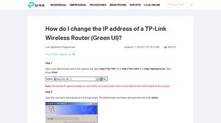 How do I change the IP address of a TP-Link Wireless Router (Green ...