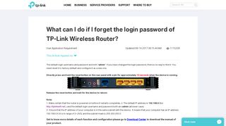 What can I do if I forget the login password of TP-Link Wireless Router ...