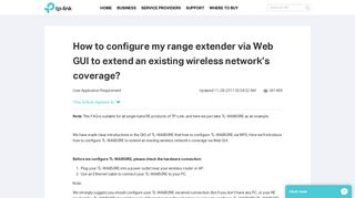 How to configure my range extender via Web GUI to extend ... - TP-Link