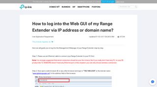 How to log into the Web GUI of my Range Extender via IP ... - TP-Link