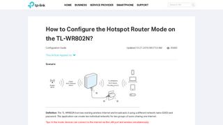 How to Configure the Hotspot Router Mode on the TL ... - TP-Link