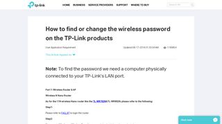 How to find or change the wireless password on the TP-Link products ...