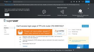 networking - Can't access login page of TP-Link router (TD-W8910G ...