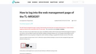 How to log into the web management page of the TL-MR3020? - TP-Link