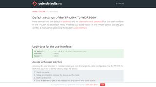 Default settings of the TP-LINK TL-WDR3600 - routerdefaults.org