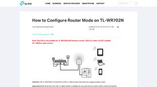 How to Configure Router Mode on TL-WR702N | TP-Link United Arab ...
