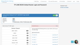 TP-LINK RE355 Default Router Login and Password - Clean CSS