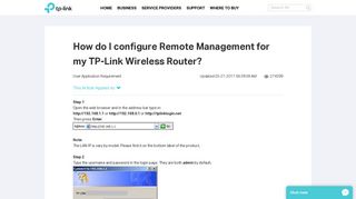 How do I configure Remote Management for my TP-Link Wireless ...