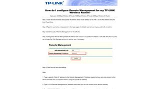 How do I configure Remote Management for my TP-LINK Wireless ...