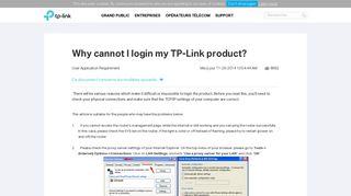 Why cannot I login my TP-Link product? | TP-Link Belgique