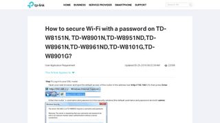 How to secure Wi-Fi with a password on TD-W8151N, TD ... - TP-Link