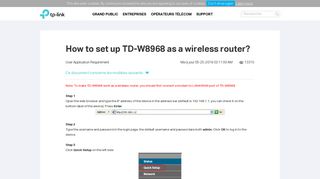 How to set up TD-W8968 as a wireless router? | TP-Link Belgique