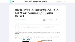 How to configure Access Control (ACL) on TP-Link ADSL2+ modem ...
