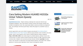 Cara Setting Modem HUAWEI HG532e Untuk Telkom Speedy