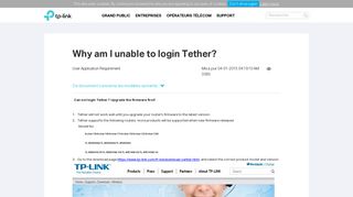 Why am I unable to login Tether? | TP-Link Belgique