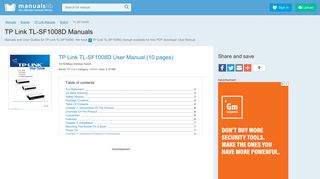 Tp Link TL-SF1008D Manuals