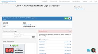 TL-LINK TL-WA750RE Default Router Login and Password - Clean CSS