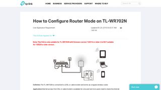 How to Configure Router Mode on TL-WR702N | TP-Link
