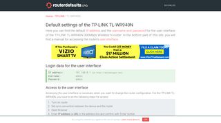 Default settings of the TP-LINK TL-WR940N - routerdefaults.org
