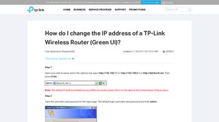 How do I change the IP address of a TP-Link Wireless Router ...