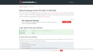 Default settings of the TP-LINK TL-WR720N - routerdefaults.org