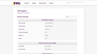 Support – TPG General Settings
