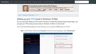 Setting up TPG email in Windows 10 Mail