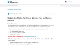 Update the Status For Santa Barbara Pay-by-Refund Returns ...